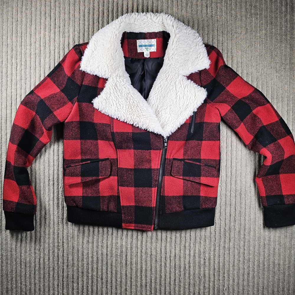 Pim + Larkin Red buffalo plaid bomber jacket Sherpa Collar Women's Small
